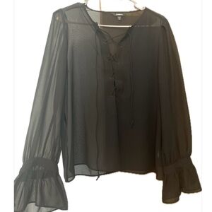 Express Black Sheer Bell Sleeve Blouse